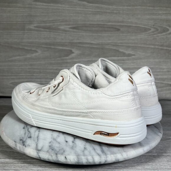 Skechers Arch Fit Arcade Womens 9 Sneakers White Canvas Rose Gold Meet Ya There - Picture 6 of 14